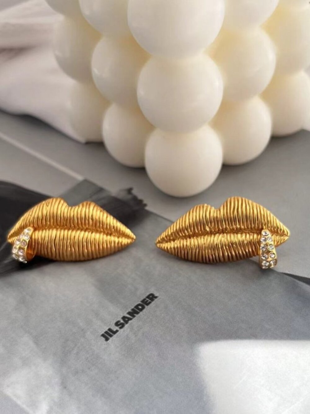 Schiaparelli Abstract Lips Rhinestone Buckle Stud Earrings